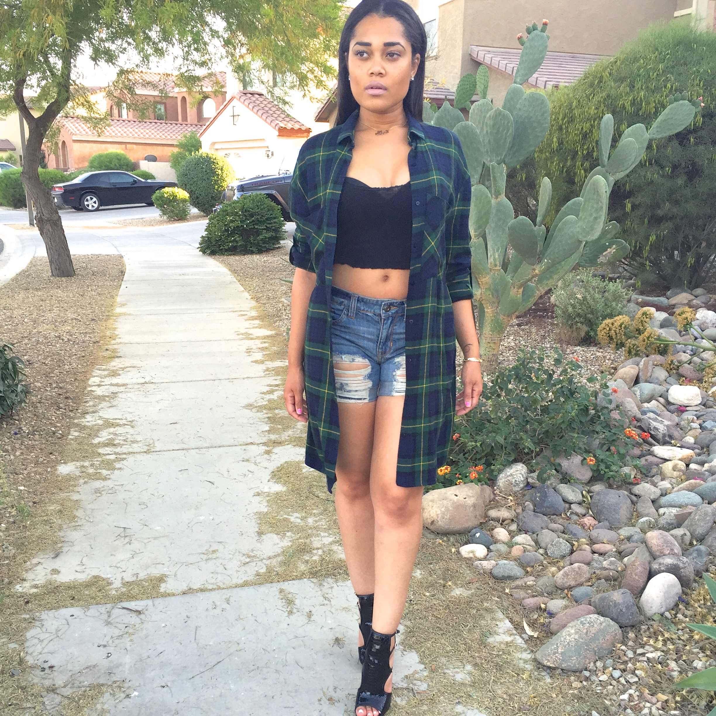 Flannel and on sale crop top outfits